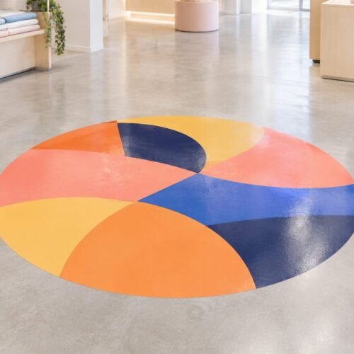 Ronde bedrukte vloersticker in winkel Ronde bedrukte vloersticker in winkel